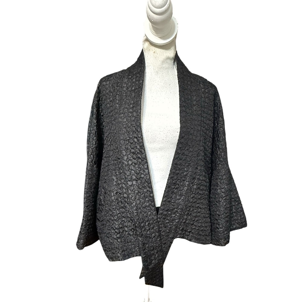 Kedem Sasson Crinkle Cardigan  jacket  size 2 (16-18) Black Textured Lagenlook